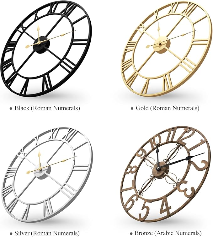 Cuspin 24 Inch Wall Clock Bronze, Large Rustic Decorative Metal Wall Clock - Image 7