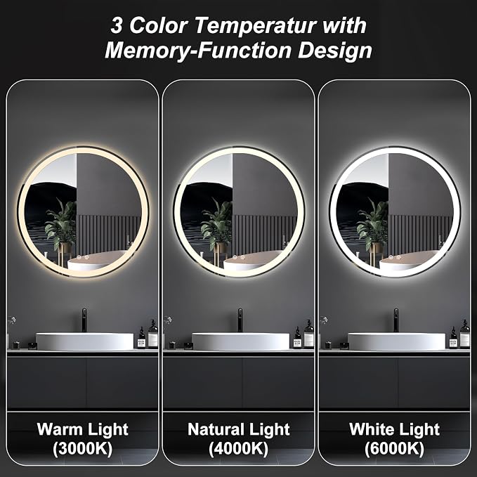 NEWBULIG 36 Inch Round LED Bathroom Wall Mirror - Image 3