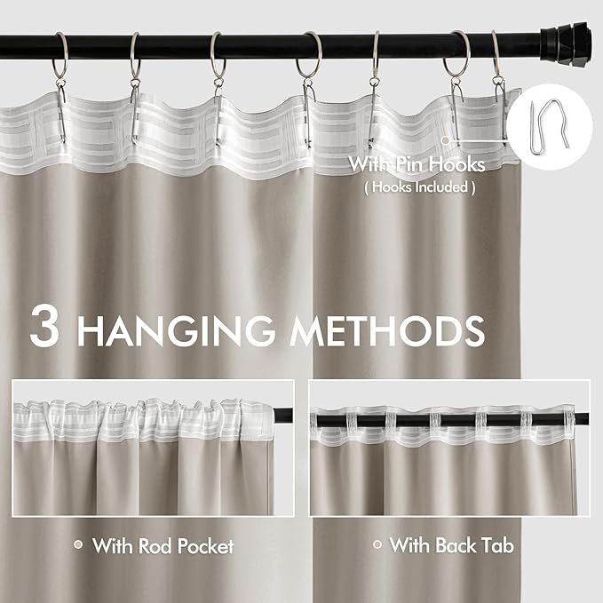 MIULEE Natural Back Tab Blackout Curtain 96 Inch Long 2 Panels Set - Image 3