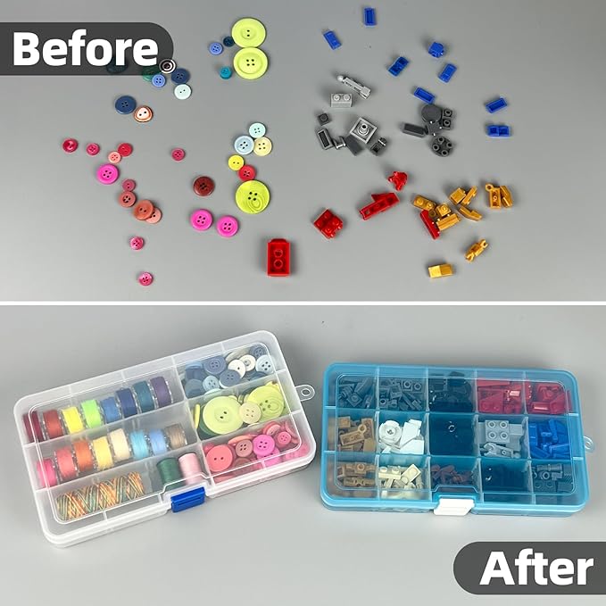 DUOFIRE Plastic Organizer Container Storage Box Adjustable Divider Removable Grid Compartment for Jewelry Beads Earring Container Tool Fishing Hook Small Accessories (15 grids, 4 Colors)