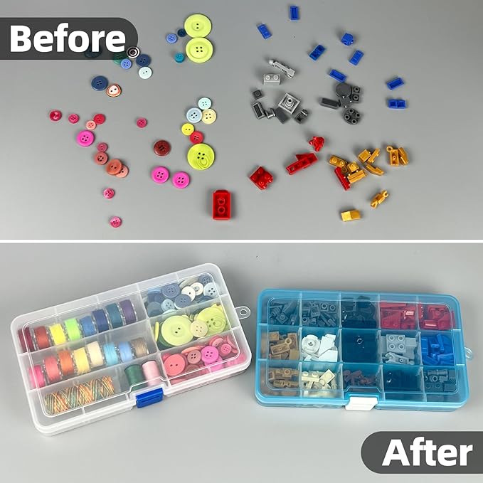 DUOFIRE Plastic Organizer Container Storage Box Adjustable Divider Removable Grid Compartment for Jewelry Beads Earring Container Tool Fishing Hook Small Accessories（15 grids，White x 4）