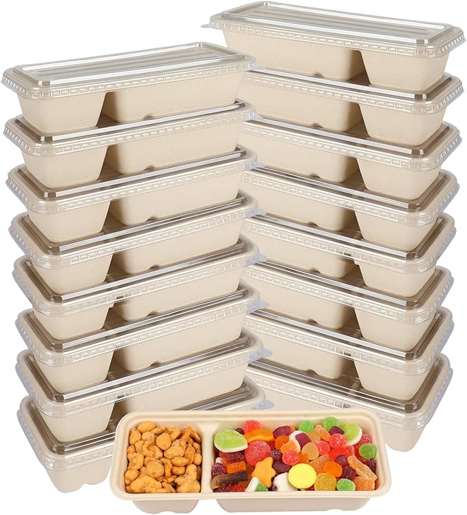 16 oz disposable 2 compartments Sugarcane Fibers bowls with lid take away Bagasse food containers Meal Prep Bowls 25 Pack