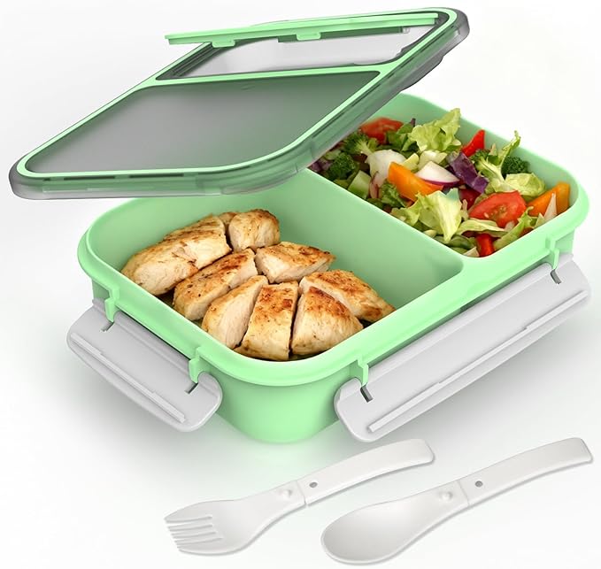 WHALEHOUSE Large Capacity Bento Lunch Box for Adult, 1600ML 2 Compartments Meal Prep Container with Utensil, Airtight Food Storage Container with Snap Locking Lids, Microwave/Dishwasher/Freezer Safe