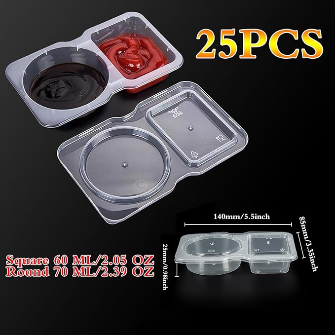 25 Sets Reusable Snack Containers Double Compartment Snackle Box Container with Lids - Leak-Proof BPA-Free Food Storage, Condiments Portion Control Dip Cups for Kids School Lunches, Meal Prep, Takeout