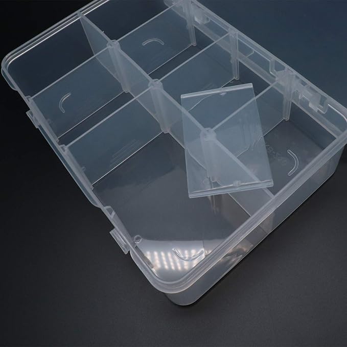Xiaoyztan 8 Grids Clear Plastic Organizer with Adjustable Dividers, Jewelry Box Bead Storage Container for Small Parts, Fishing Tackle, DIY Crafts, and Earrings, Overall 7.3in x 4.9in