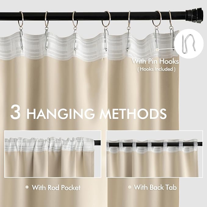 MIULEE Cream Beige Back Tab Light Blocking Curtains 54 Inches Long 2 Panels Set - Image 3