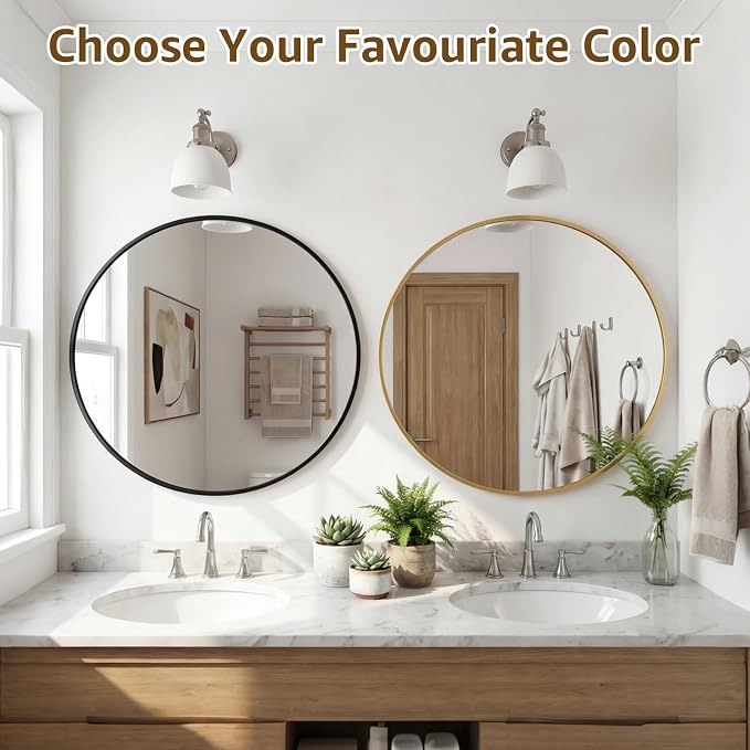 DUMOS 28 Inch Round Wall Mirror, Bathroom Mirror - Image 8