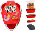The Perfect Pizza Pack™ - Reusable Pizza Storage Container with 5 Microwavable Serving Trays - BPA-Free Adjustable Pizza Slice Container to Organize & Save Space, Red