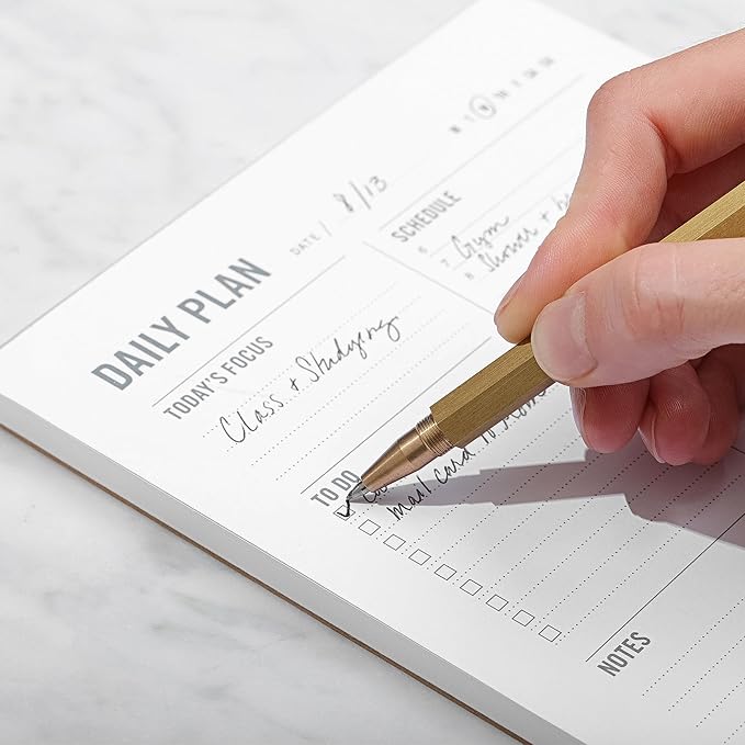 Daily Planner Notepad with Hourly Schedule - ADHD Planner, Time Block Planning Pad, Desktop To Do List, College Supplies - 6 x 9” - 50 Undated Sheets