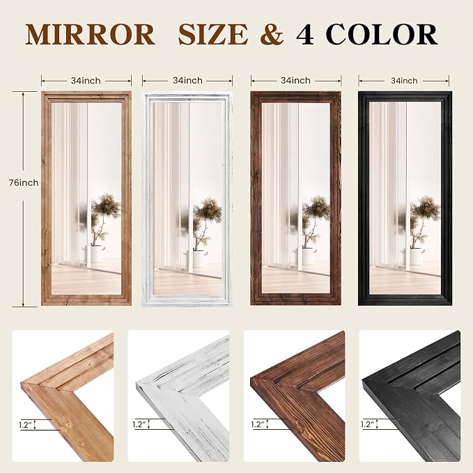 Full Length Mirror 76"x34" Solid Wood Frame Floor Large Mirror - Image 3