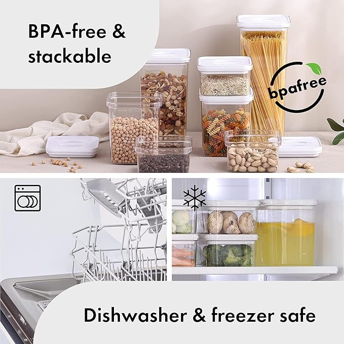 Neoflam Airtight Smart Seal Food Storage Container (Set of 3) | Crystal Clear Body | Modular, Stackable, Nestable Design (2.1L, Square)