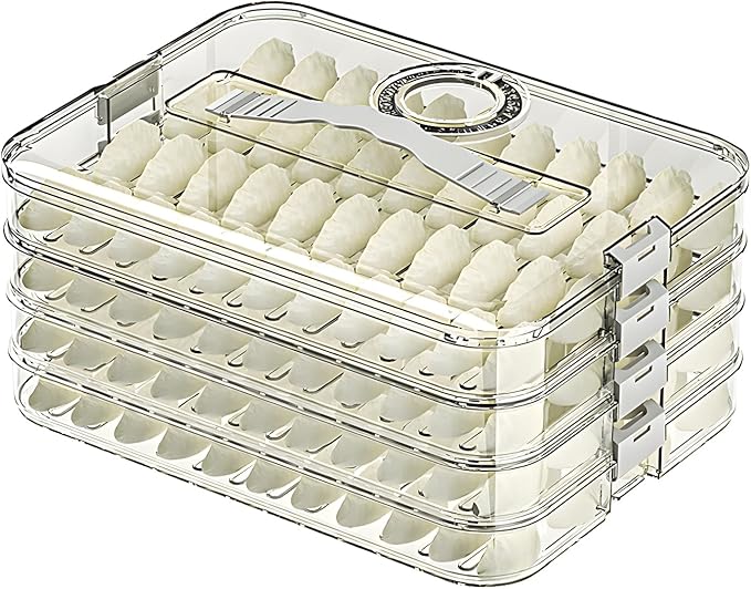 Food Storage Containers with Lids,4-Layer Plastic Cookie Storage Containers Airtight,Stackable Cookie Carrier for Transport Dumpling Storage Box,Green