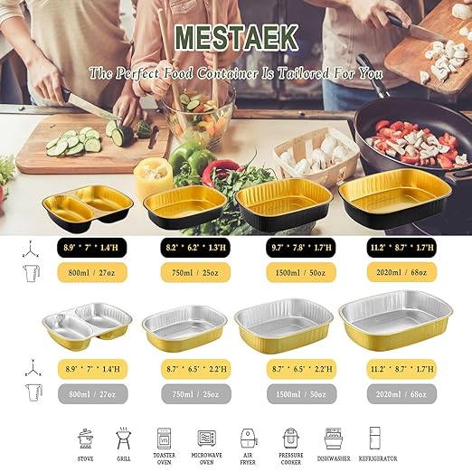 Oval Aluminum Foil Pans with Snap-On Lids (5 Pack) – 2X Thicker Heavy Duty Black & Gold Disposable Trays for Catering, Takeout & Party Serving, 50oz