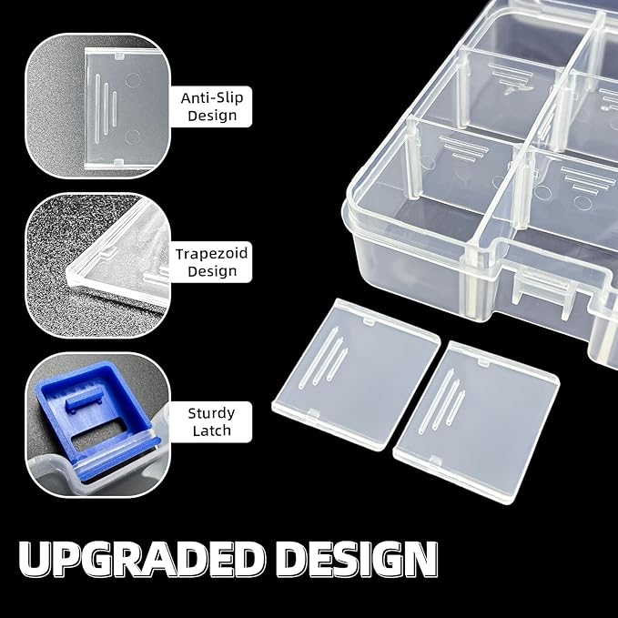 DUOFIRE Plastic Organizer Container Storage Box Adjustable Divider Removable Grid Compartment for Jewelry Beads Earring Tool Fishing Hook Small Accessories(18 grids, White X 3)
