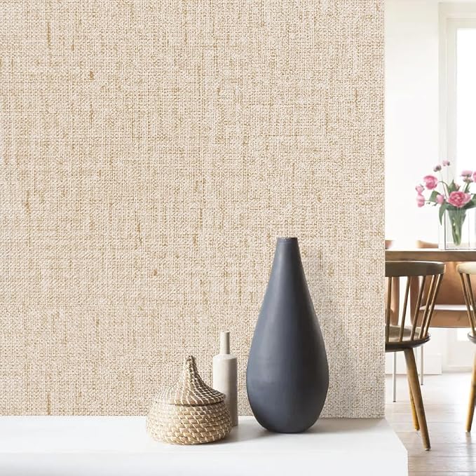 Beige Grasscloth Peel and Stick Wallpaper Textured Contact Paper 15.7inch x - Image 3
