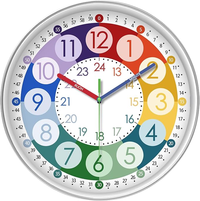 XFM Colorful Kids Wall Clock 14 Inch Silent Wall Clocks Battery Operated by XFMWallClock