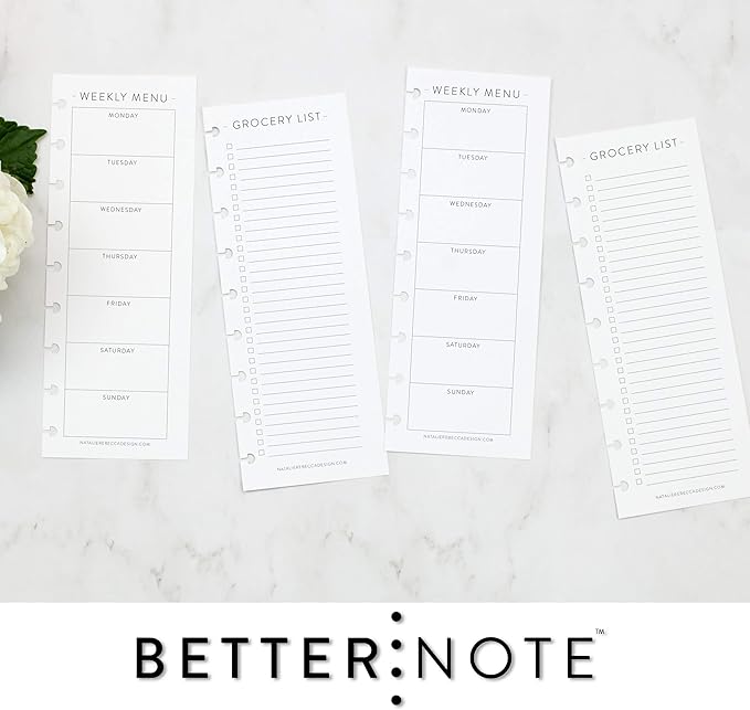 BetterNote Skinny Menu Grocery List Refills for Disc Notebooks, Fits Levenger Circa, Happy Planner, TUL, Staples Arc, InkWell Press, Half Sheet Page, Classic (9-Disc, 3.5"x9.25")