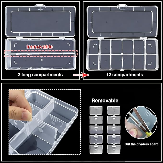 DUOFIRE Clear Plastic Bead Organizer Container Storage Box Adjustable Dividers Removable Grid Compartment for Jewelry Beads Earring Container Tool Fishing Hook Small Accessories(12 Grids)