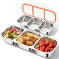 2Pack Reusable Stainless Steel Snack Containers with Leakproof Lids 3 Compartment, Stackable Metal Food Storage Lunch Boxes for Adults, Meal Prep, Travel, Office
