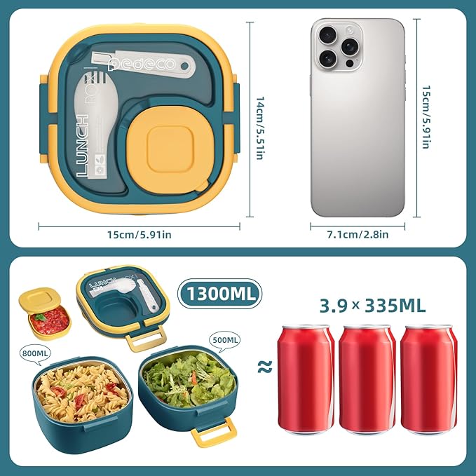 PEDECO Stackable Stainless Steel Bento Box with Insulated bag,Leak-Proof,2-Tier Bento box,Lunchbox container With Portable Sauce Pod and Cutlery-for Kids/Adult,Dishwasher/MicrowaveSafe,Blue