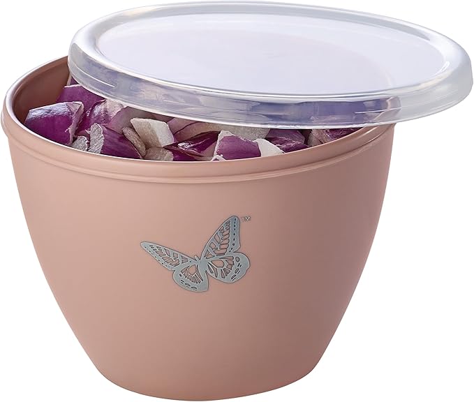 Dolly Parton Prep Bowl Set with Lids – 4-Piece Blush Butterfly Design, Airtight Storage, Mixing and Serving Bowls, Dishwasher Safe, 1–4 Cup Sizes