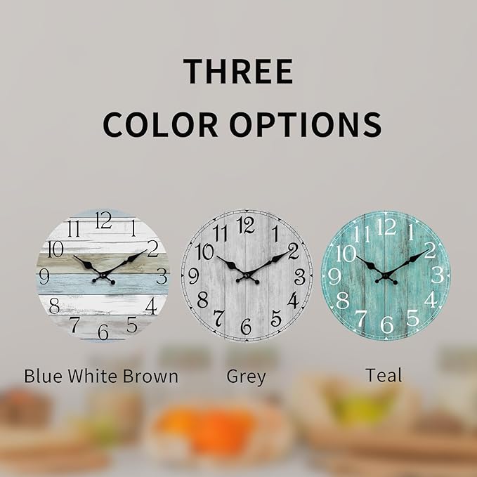 Wall Clock, Rustic Wall Clocks Battery Operated Silent Non Ticking, Country - Image 2