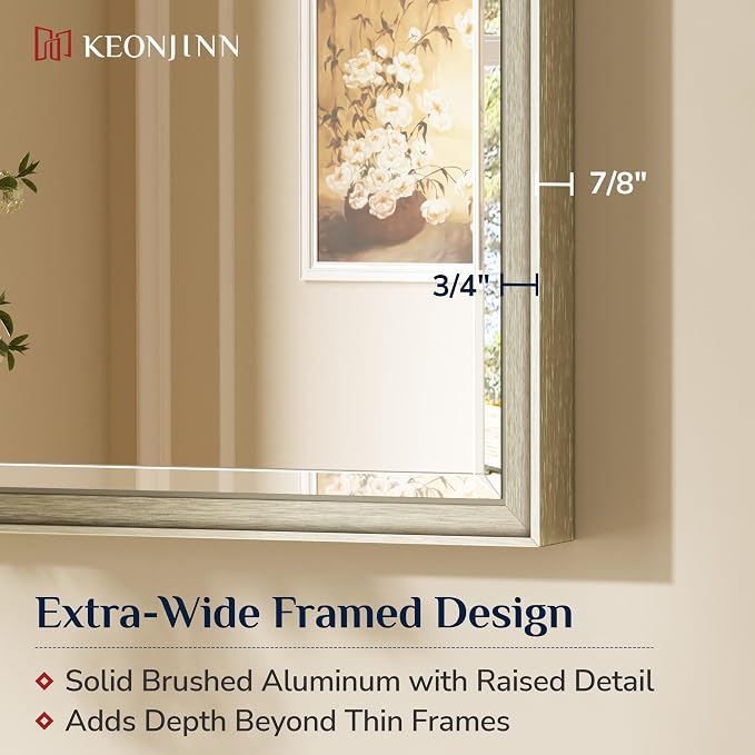 Keonjinn 55" x 30" Brushed Nickel Bathroom Mirrors - Image 3