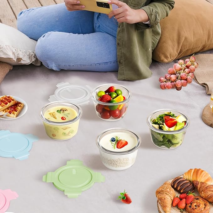 16oz Glass Meal Prep Containers, Airtight 2 Cup Glass Storage Containers with Lids, Heat-Resistant BPA-Free Borosilicate Glass Soup Container for Leftover, Microwave, Dishwasher&Freezer Safe (4 Packs)