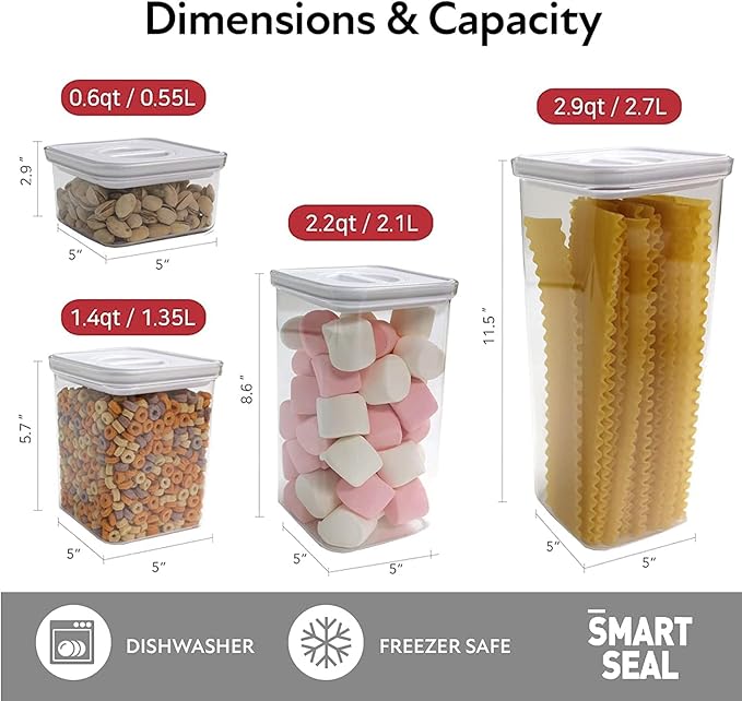Neoflam Airtight Smart Seal Food Storage Container (Set of 3) | Crystal Clear Body | Modular, Stackable, Nestable Design (2.1L, Square)
