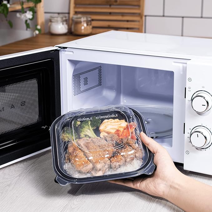 Karat Premium PP Hinged Container [150 ct], Take Out Food Containers - Case (8"x8", 3 compartments)
