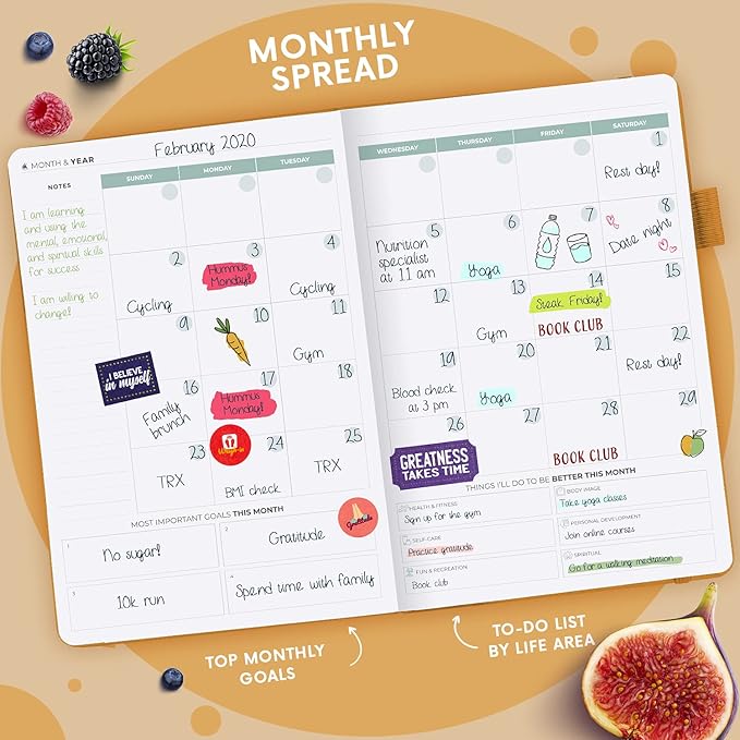 Clever Fox Wellness Planner - Weekly & Daily Health and Wellness Log, Food Journal & Meal Planner Diary for Calorie Counting, Notebook for Medical Condition Tracking, A5-Sized - Amber Yellow