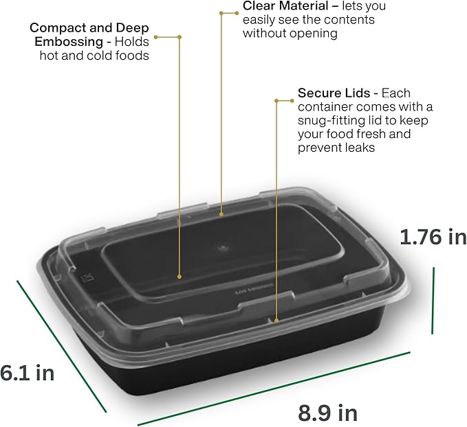 Meal Prep Containers [15 Pack] Rectangular Food Storage Containers with Lids, Bento Box, BPA Free, Stackable, Microwave/Dishwasher/Freezer Safe To Go Food Containers for Meal Prep (28 oz)