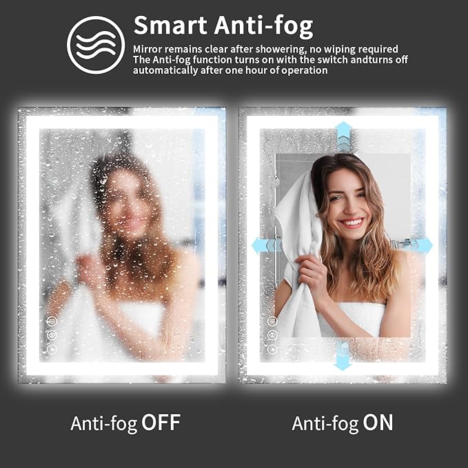 Koonmi 48"x32" LED Mirror for Bathroom, 90CRI Anti-Fog Vanity Mirror - Image 2