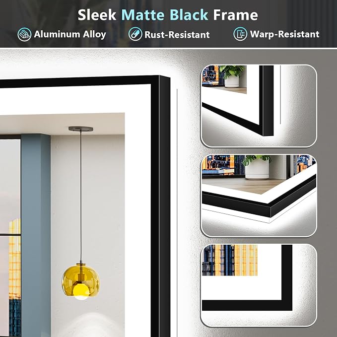 84x32 Black Framed LED Bathroom Mirror - Image 9