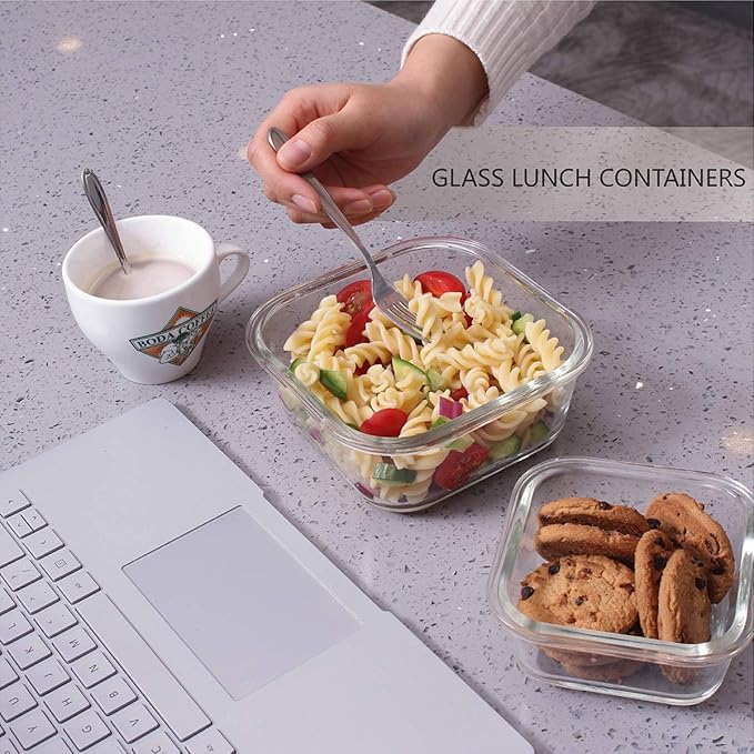 AILTEC Glass Food Storage Containers with Lids, [18 Piece] Glass Meal Prep Containers, Containers for Food Storage with Lids, BPA Free & Leak Proof (9 Lid & 9 Container)