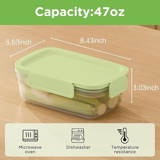 10-Pack Food Storage Containers with Airtight Leakproof Lids, BPA-Free Meal Prep Containers for Microwave/Dishwasher/Freezer, Green, 47.3oz Each