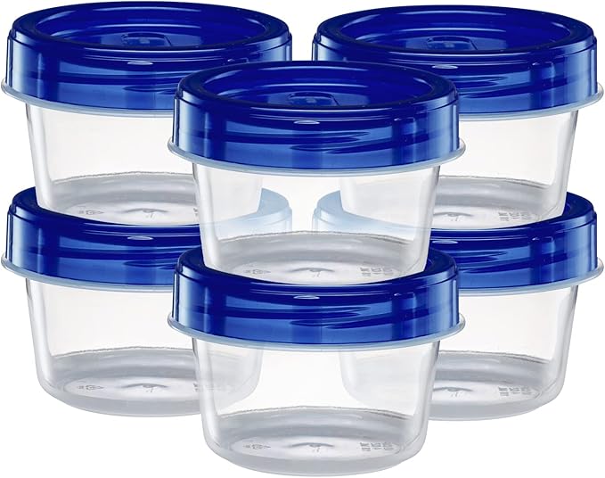 ELEGANT DISPOSABLES Twist Top Containers Small Food Storage Containers Blue Screw on Lid Reusable Stackable Leakproof Airtight, Pack of 20-4 oz containers