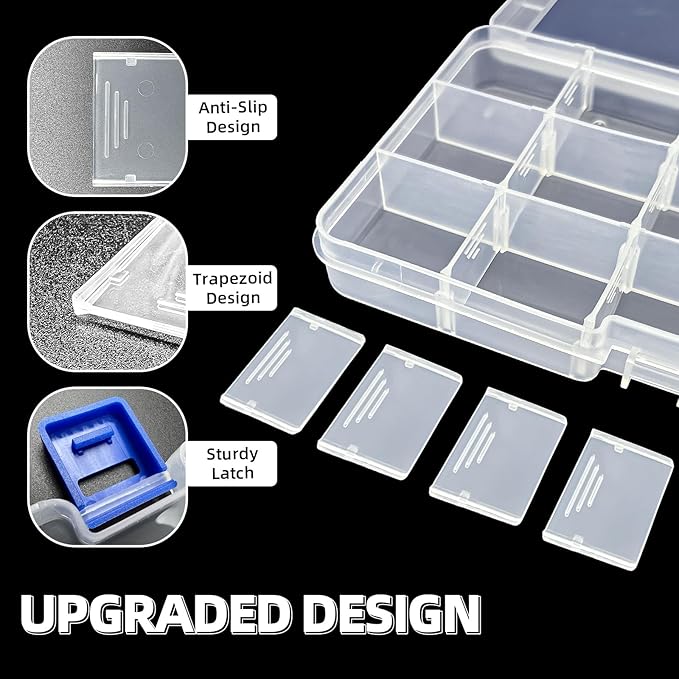 DUOFIRE Plastic Organizer Container Storage Box Adjustable Divider Removable Grid Compartment for Jewelry Beads Earring Container Tool Fishing Hook Small Accessories (15 grids, 4 Colors)