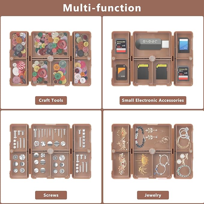 FYY Daily Pill Organizer, 7 Compartments Portable Travel Pill Case, [Folding Design] for Purse Pocket to Hold Vitamins,Cod Liver Oil,Supplements and Medication-Brown
