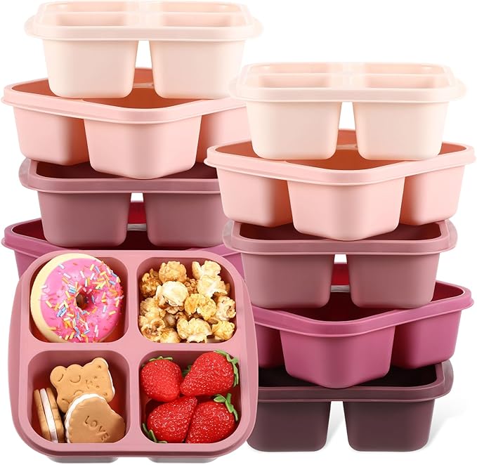 Honeydak 10 Pack Snack Containers 4 Compartment Bento Snack Boxes Reusable Lunchable Containers with Lids Divided Meal Lunch Food Storage Box for School Work Travel