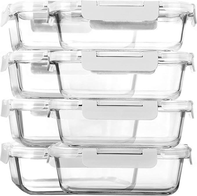 [8-Pack,30 oz]Glass Meal Prep Containers,MCIRCO Glass Food Storage Containers,Airtight lunch Containers with Lids, Microwave, Oven, Freezer and Dishwasher, White
