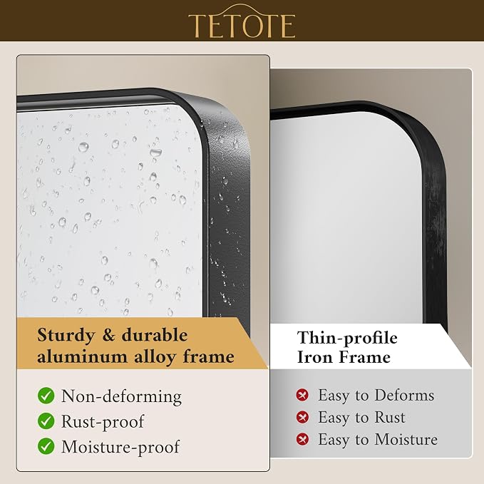 TETOTE Black Framed Mirrors for Bathroom, 36 x 36 Inch Modern Wall Mounted - Image 3