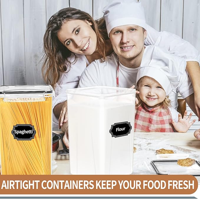 PRAKI Extra Large Tall Airtight Food Storage Containers 6.5L / 220oz, BPA Free, 4pcs Pantry Kitchen Organizers and Storage for Flour, Sugar, Plastic Flour Container with 20 Labels & Maker
