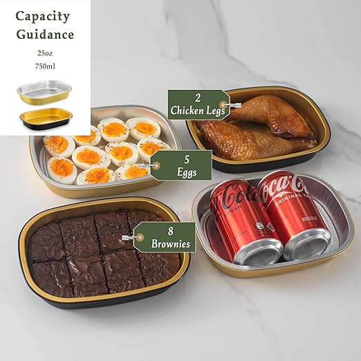 Oval Aluminum Foil Takeout Containers with Lids (5 Pack) – 2X Thicker Heavy Duty Black Food To-Go Trays for Restaurants, Delivery, Meal Prep & Food Service, 25oz