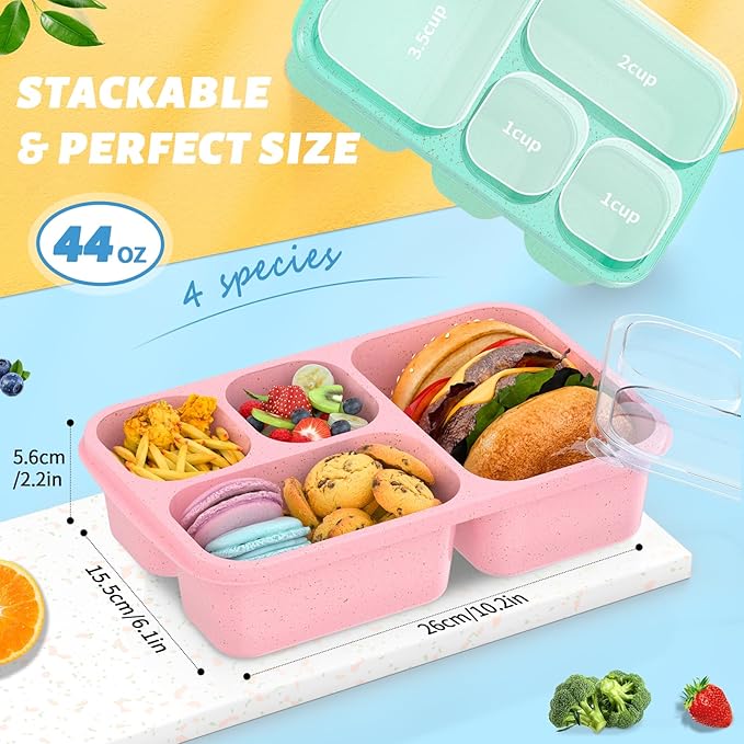 Large Capacity Bento Box for Adults, 4-Piece Set – Stackable Lunch Box with 4 Compartments, Microwave & Dishwasher Safe, Reusable Meal Prep Containers, Snack Containers for Kids & Adults (White)