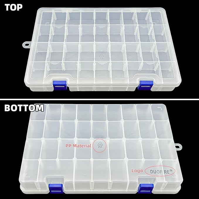 DUOFIRE Plastic Organizer Container Storage Box Adjustable Divider Removable Grid Compartment Big Clear Slot Box for Jewelry Beads Earring Container Tool Fishing Hook Small Accessories, Pink 34 Grids