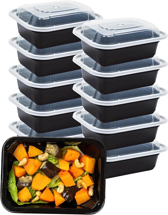 Green Direct Pack of 20 (12 oz) - Disposable Meal Prep and Take out black food containers with lids, Plastic Bento Lunch Box To Go