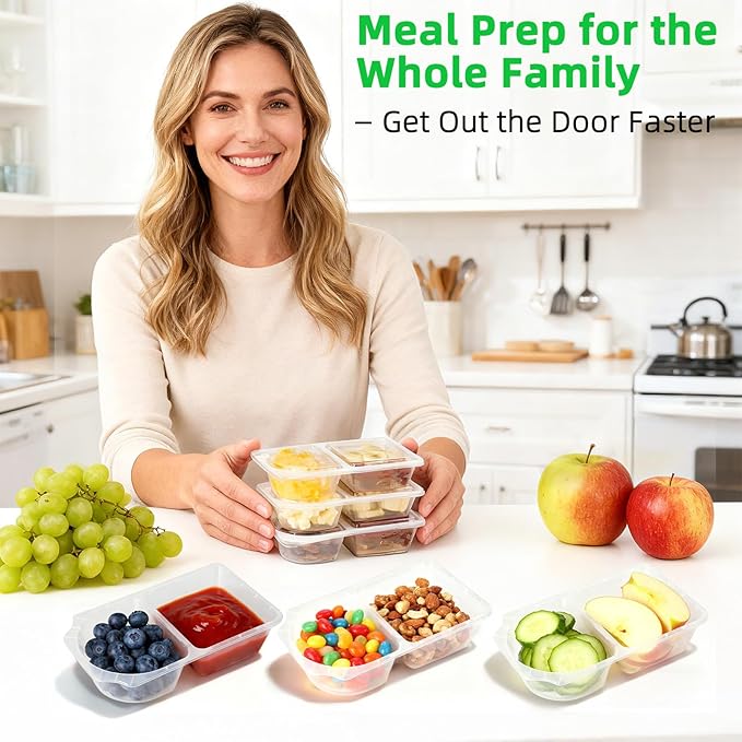 20 Sets 10oz Reusable Snack Containers with Lids – Double Compartment Snack Pack Containers,Plastic Container for Sauce Snack – Snacks Box Meal Prep Travel