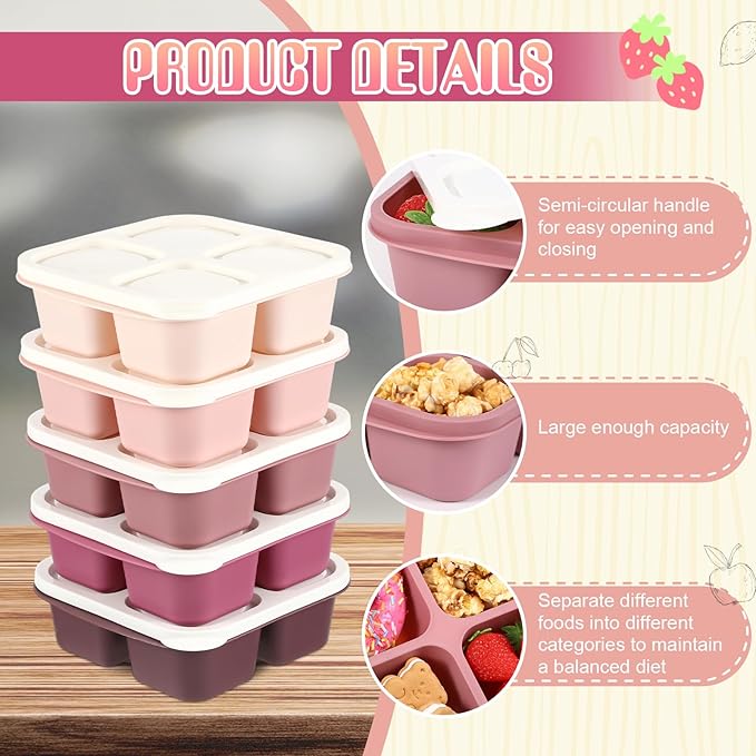 Honeydak 10 Pack Snack Containers 4 Compartment Bento Snack Boxes Reusable Lunchable Containers with Lids Divided Meal Lunch Food Storage Box for School Work Travel