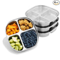 Stainless Steel Kids Plates,Set of 4 Toddler Plates with Lids - 4 Compartments Stainless Steel Snack Container for Kids Non Toxic & 100% BPA Free